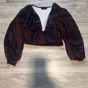AKIRA Brown and Black Patterned Blouse